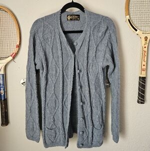 La Vicunita Women's Cardigan Size M Blue 100% Baby Alpaca Pockets Buttons